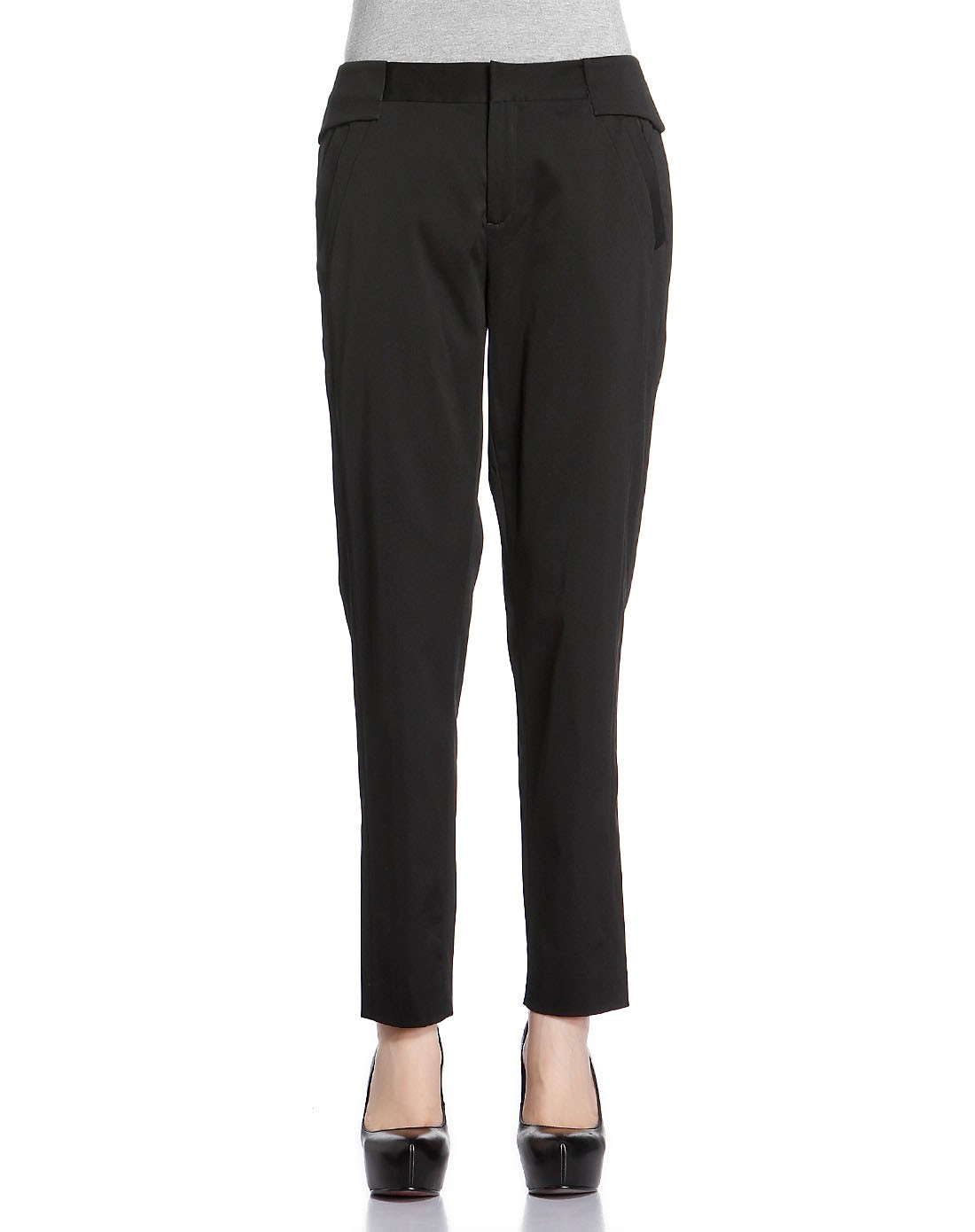 珂莱蒂尔koradior女装高端系列专场黑色百搭斜口袋长裤r13b510403