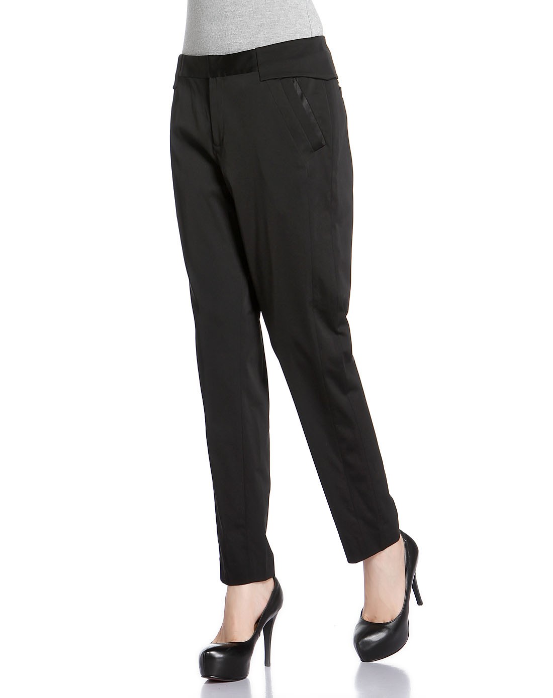 珂莱蒂尔koradior女装高端系列专场黑色百搭斜口袋长裤r13b510403