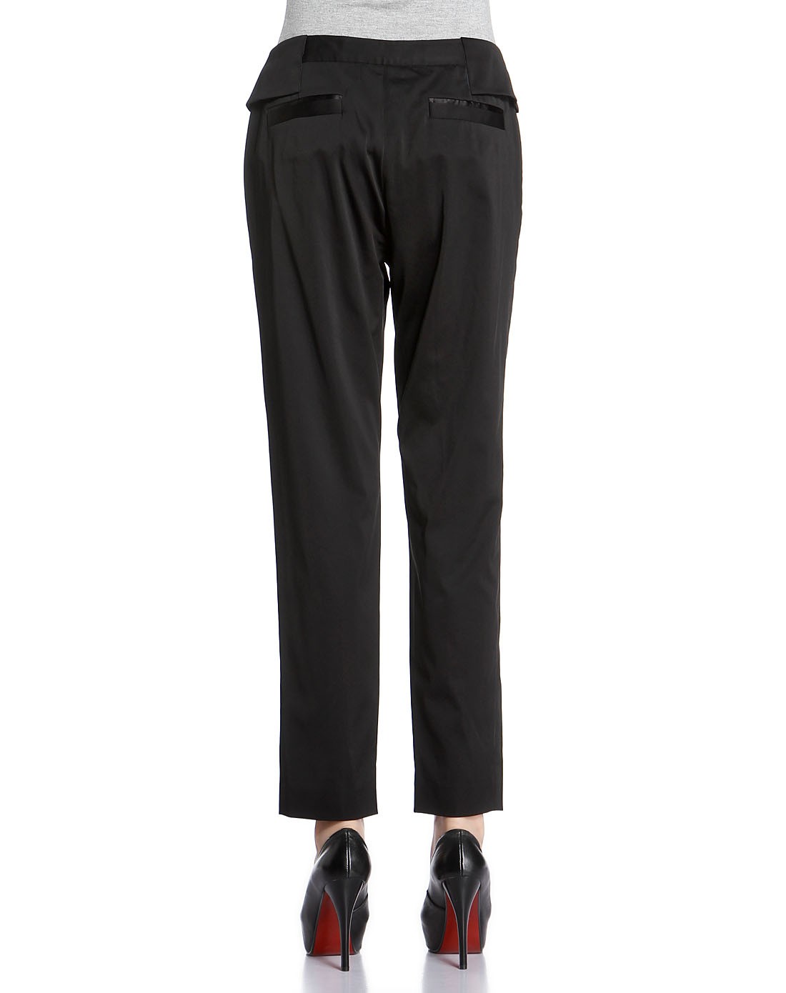 珂莱蒂尔koradior女装高端系列专场黑色百搭斜口袋长裤r13b510403