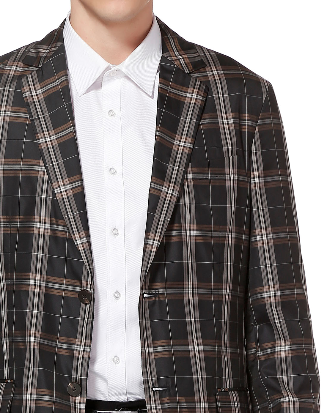 卓诺迪cerruti 1881黑/中啡色时尚格纹长袖薄外套c235420111-87_唯品