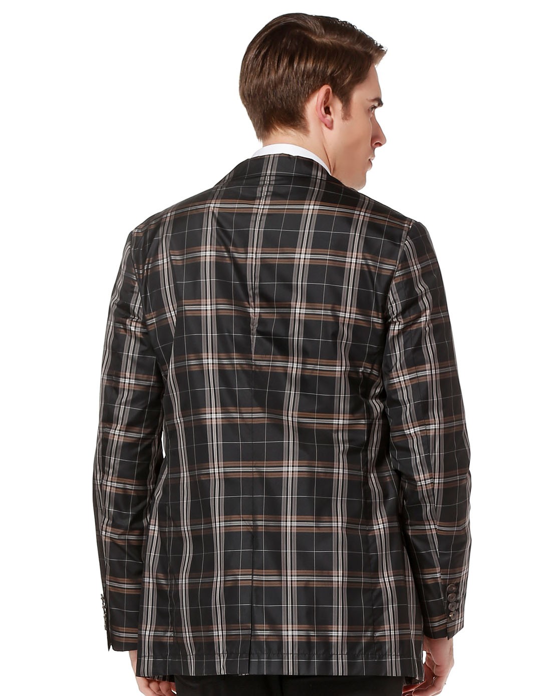 卓诺迪cerruti 1881黑/中啡色时尚格纹长袖薄外套c235420111-87_唯品