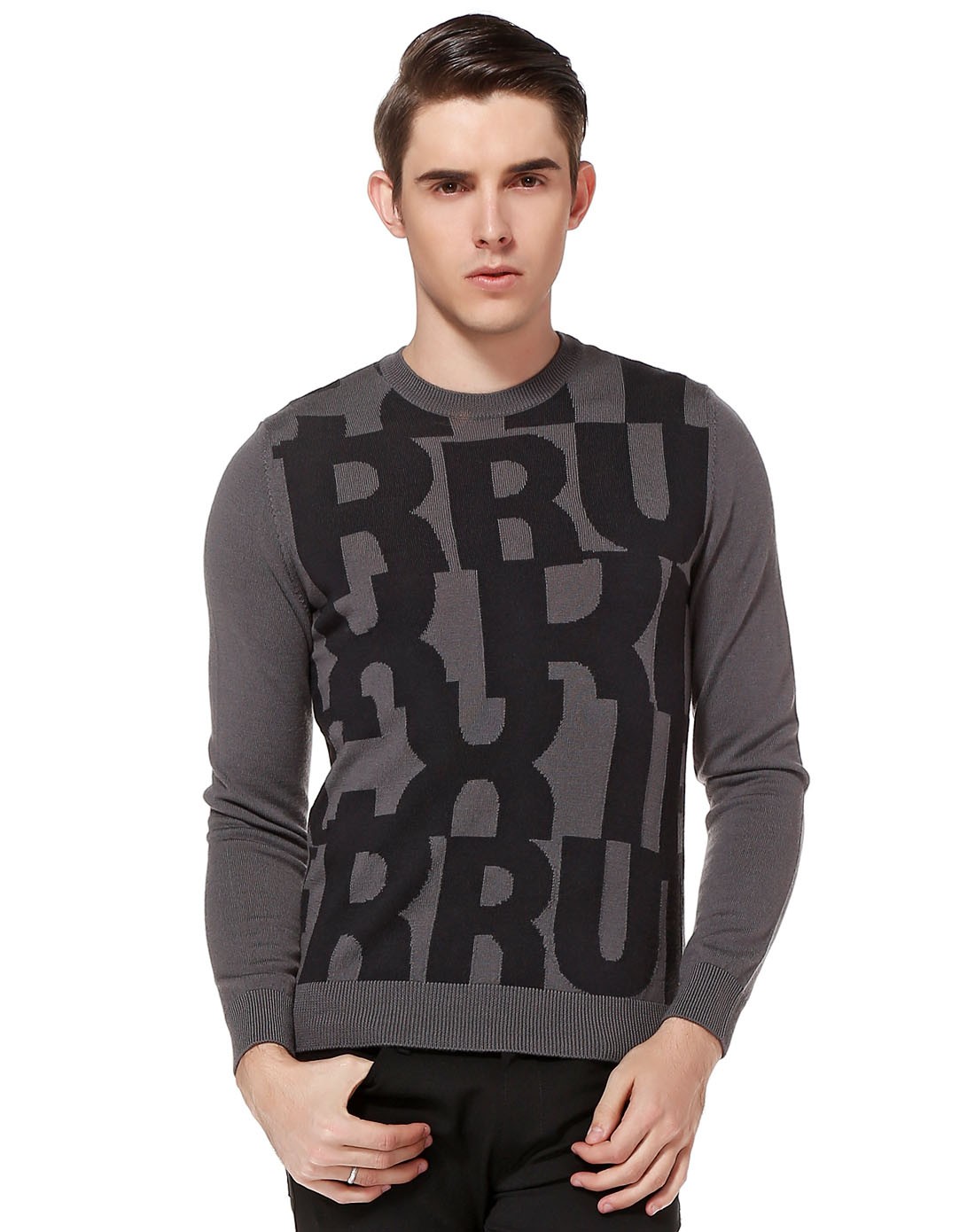 卓诺迪cerruti 1881男装专场 灰/浅黑色简约时尚长袖针织衫