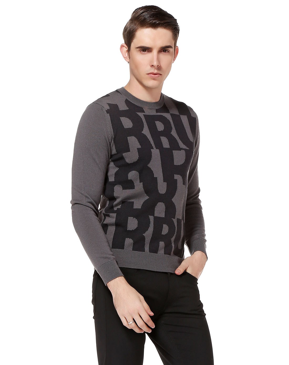 卓诺迪cerruti 1881男装专场 灰/浅黑色简约时尚长袖针织衫