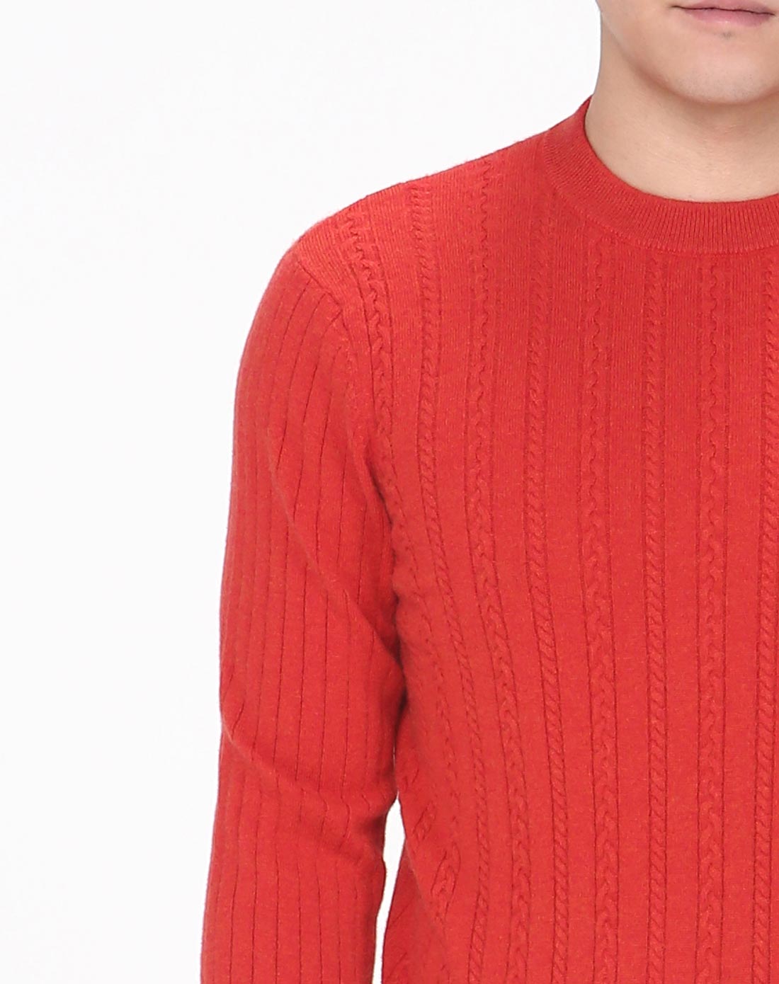 男款浅橙红色百搭简约长袖100%山羊绒衫