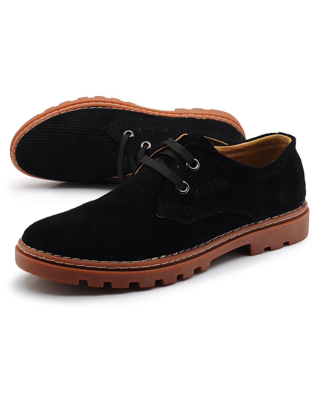 黑色牛皮压纹牛筋底男休闲鞋