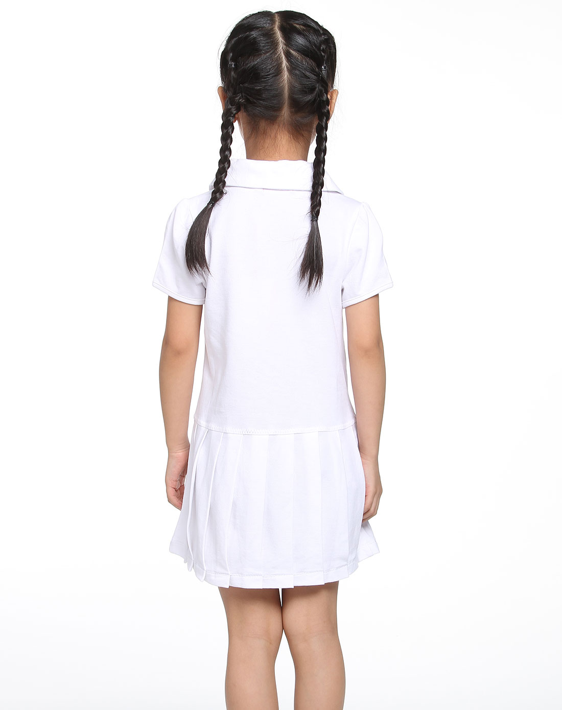 女童白色针织短袖连衣裙