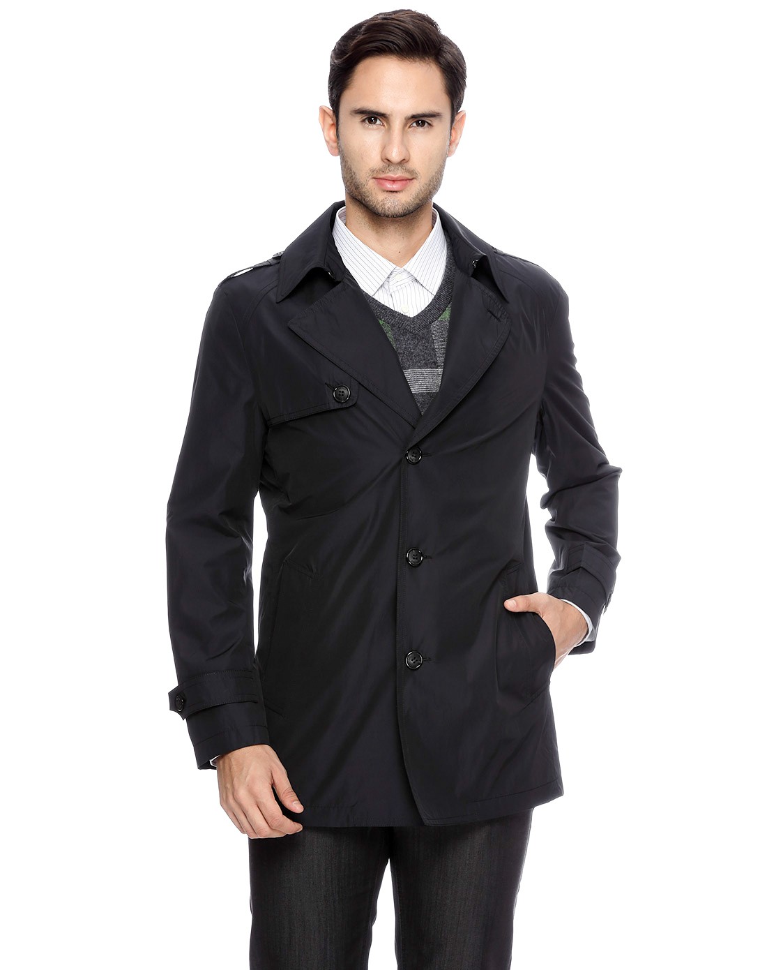 意大利男士中黑风衣