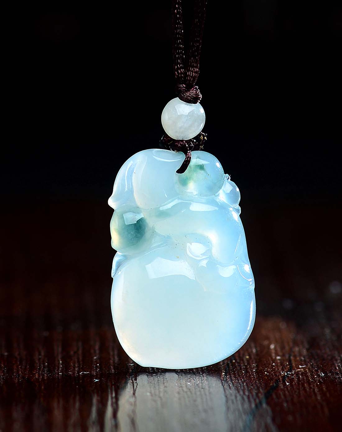 天然缅甸a货翡翠冰种飘蓝花起胶福禄寿喜吊坠