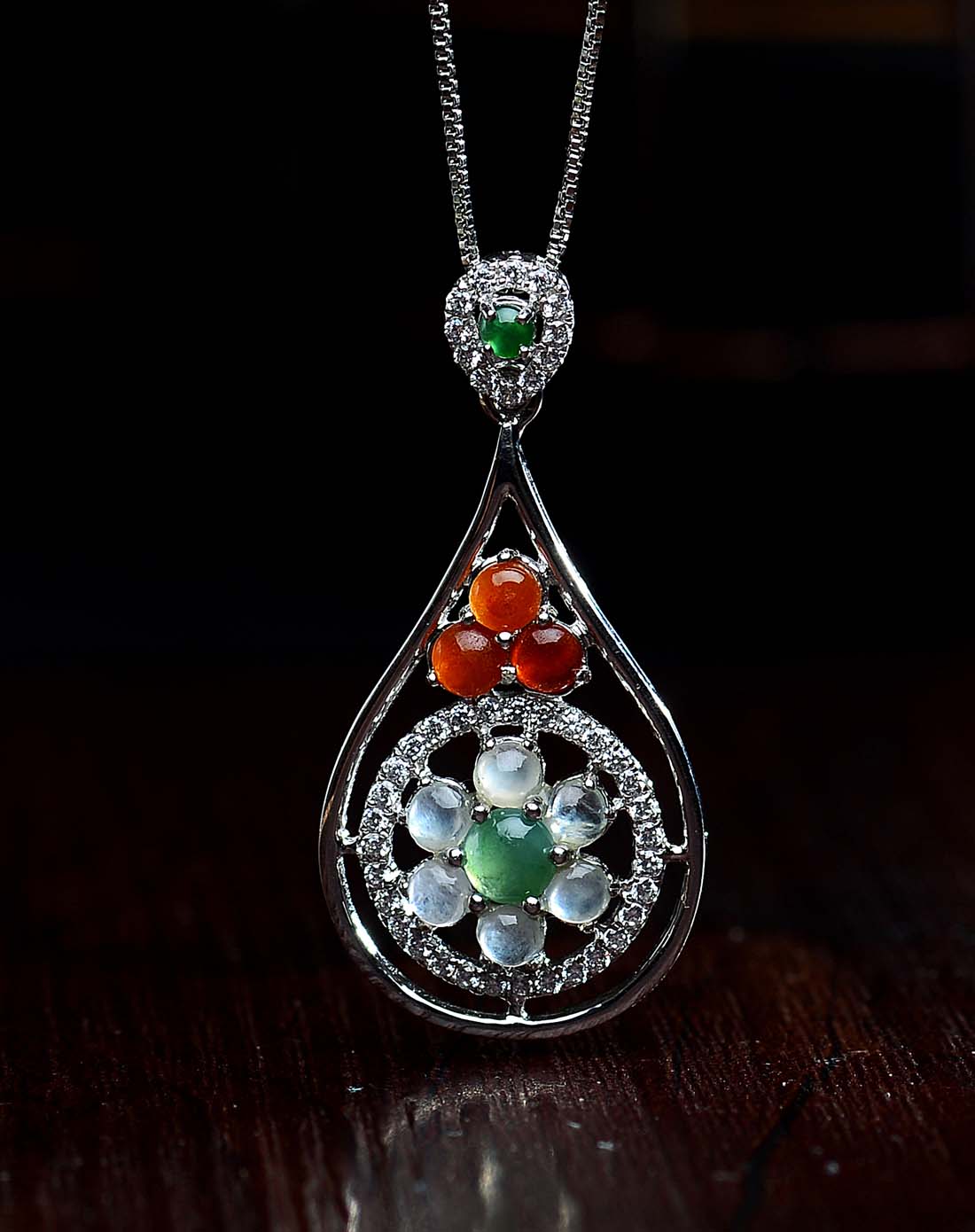 超值精工s925镶三色翡翠吊坠