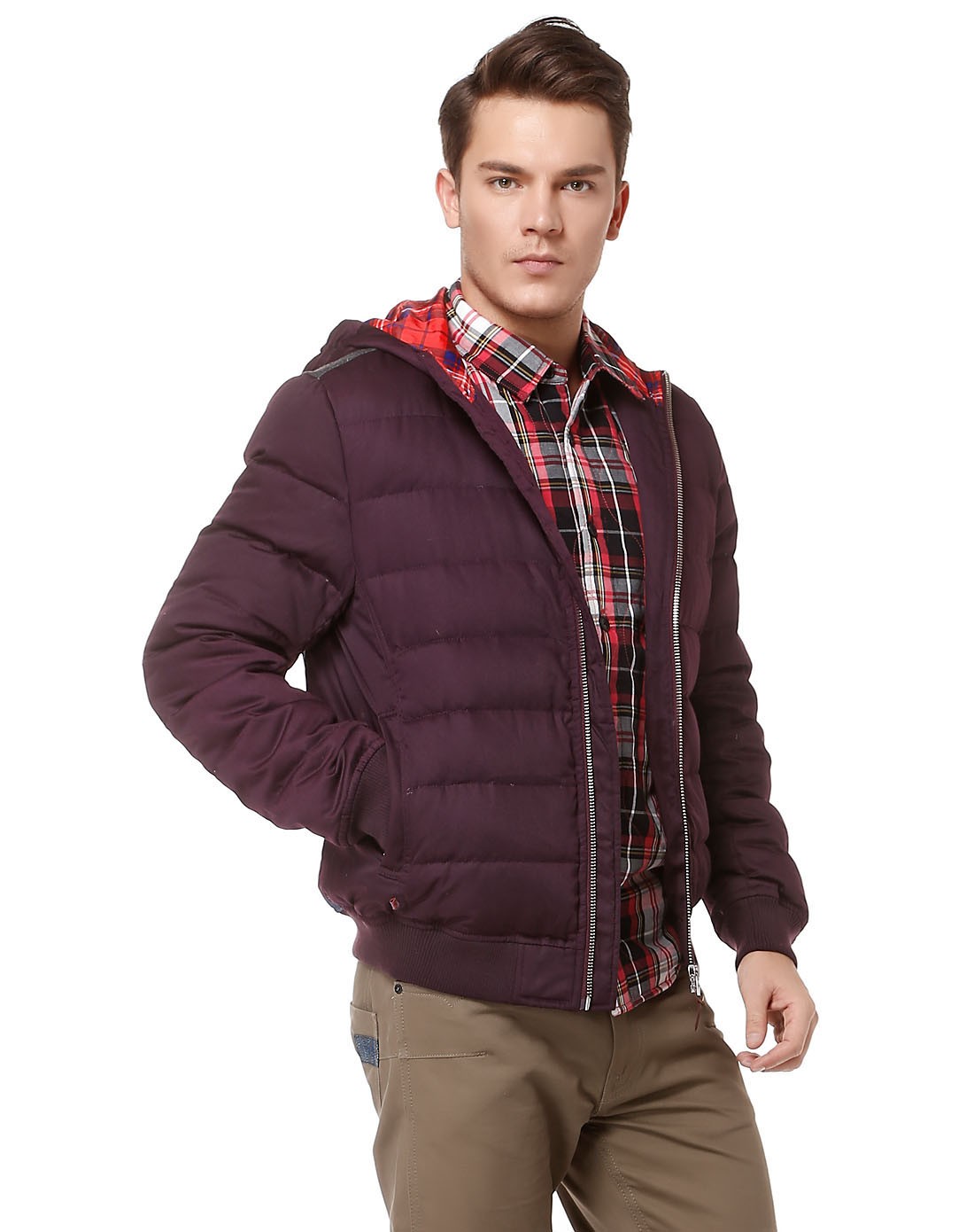 burandoeno男装移动端专场紫红色连帽休闲百搭长袖羽绒服e3wt16004深