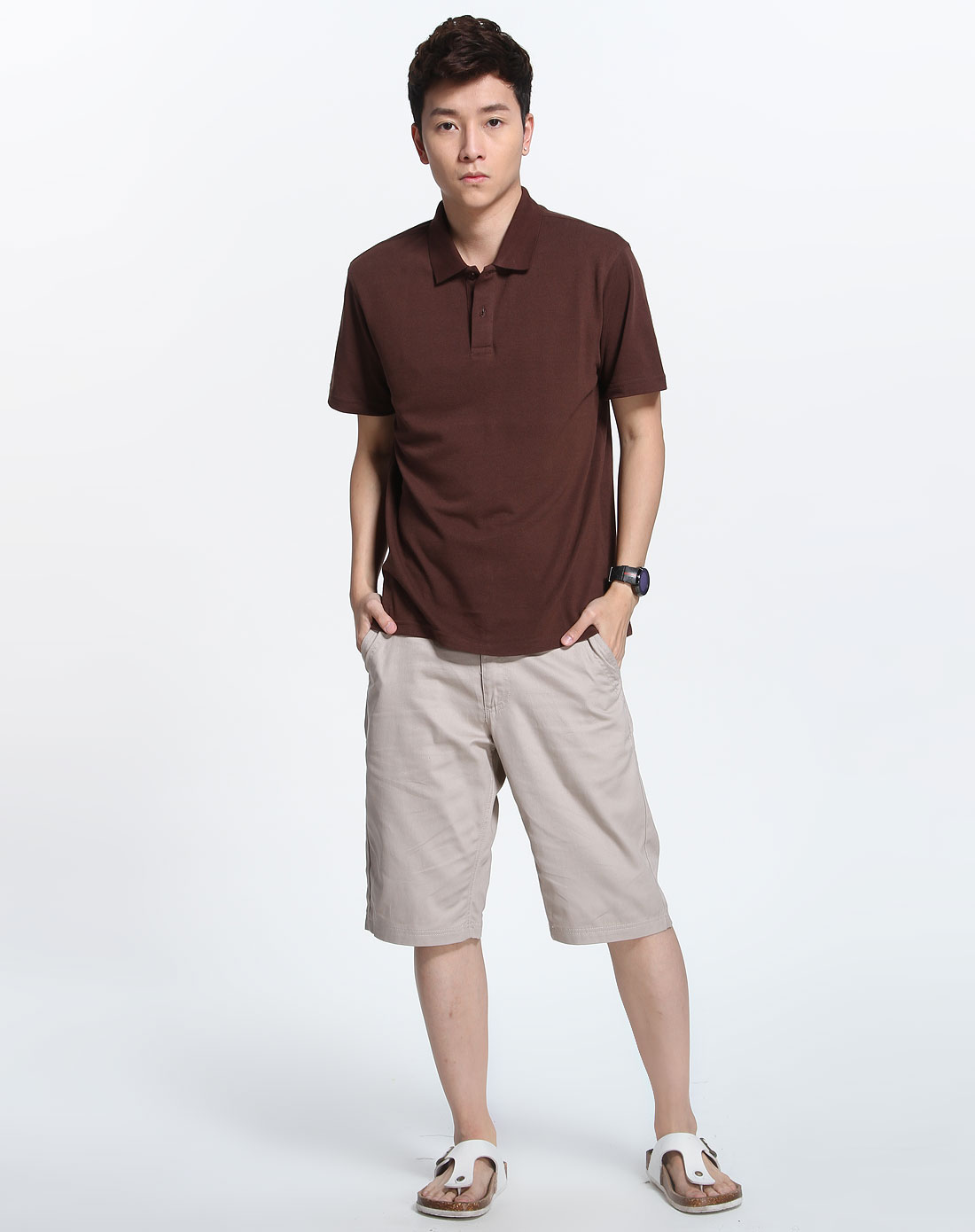 咖啡色时尚简约短袖polo