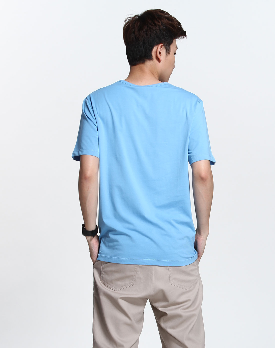 浅蓝色时尚印图短袖t恤