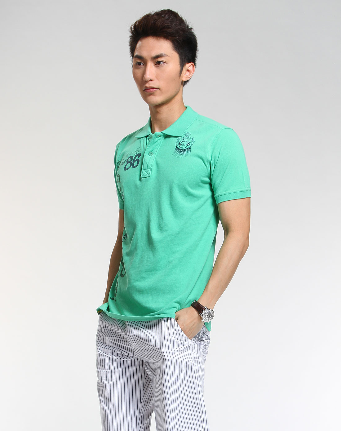 海道客绿色时尚休闲短袖polo20111141-507_唯品会
