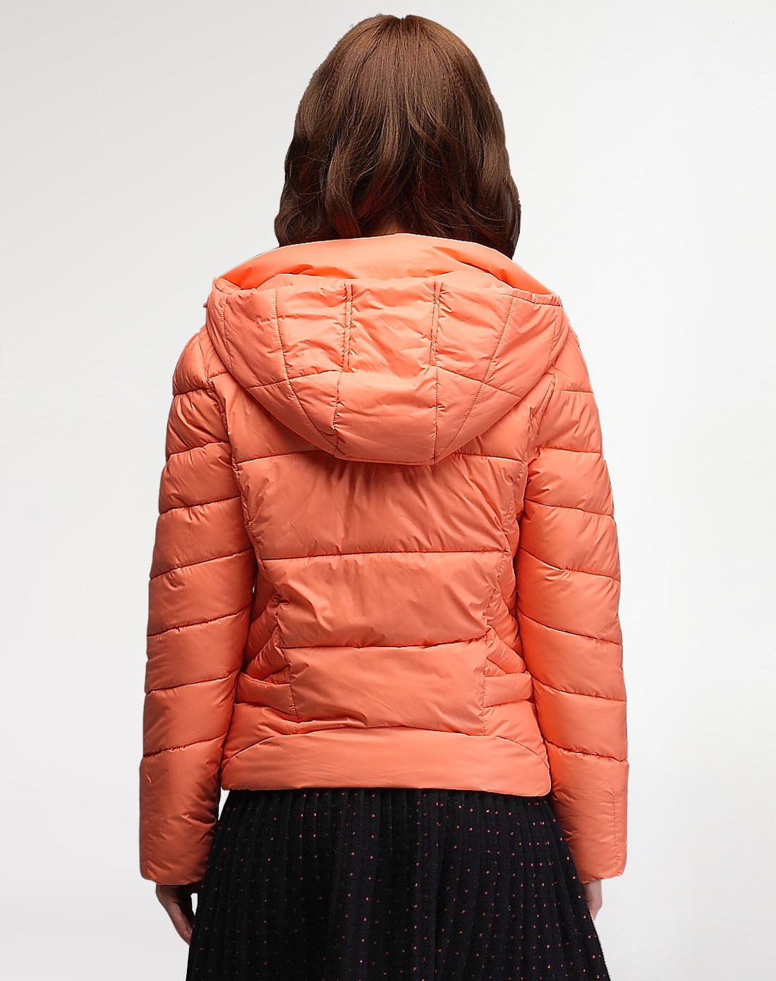 浅橙红色斯文连帽长袖棉衣