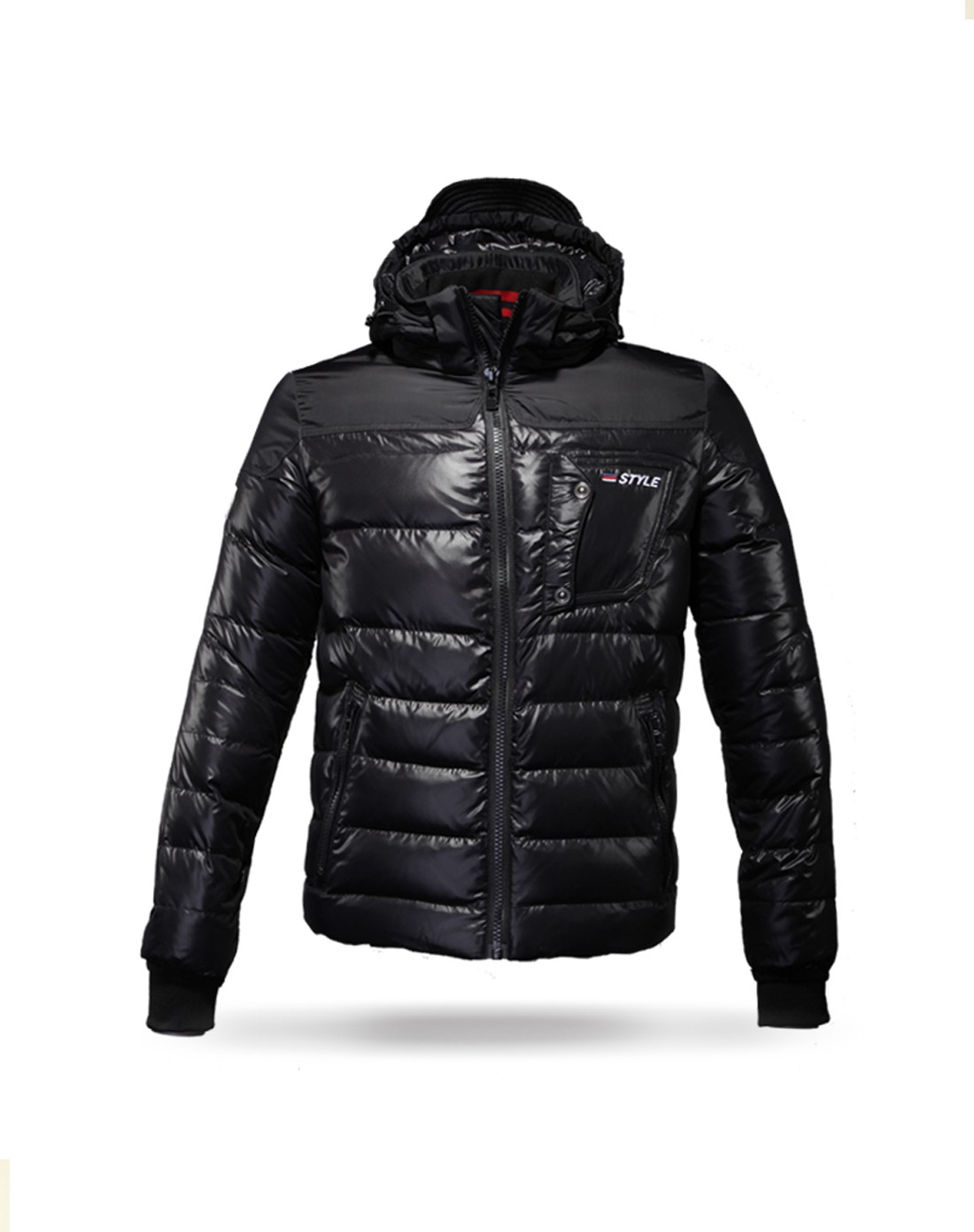 男短款骑士黑拼接休闲羽绒服