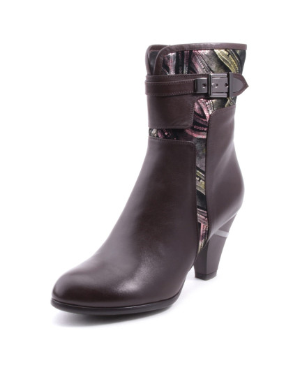 igi&co女鞋专场 艾高igi&co 女款绒里咖啡色时尚花皮拼接粗跟短靴