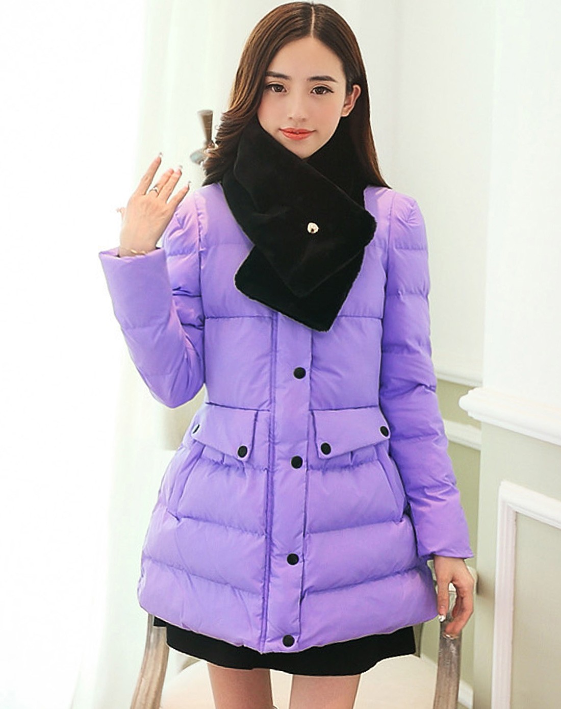 紫色长款朴素简约棉衣