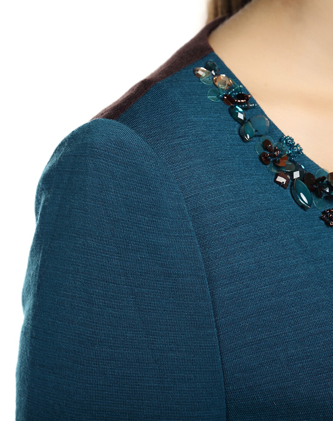 蓝/咖啡色亮片气质优雅八分袖上衣