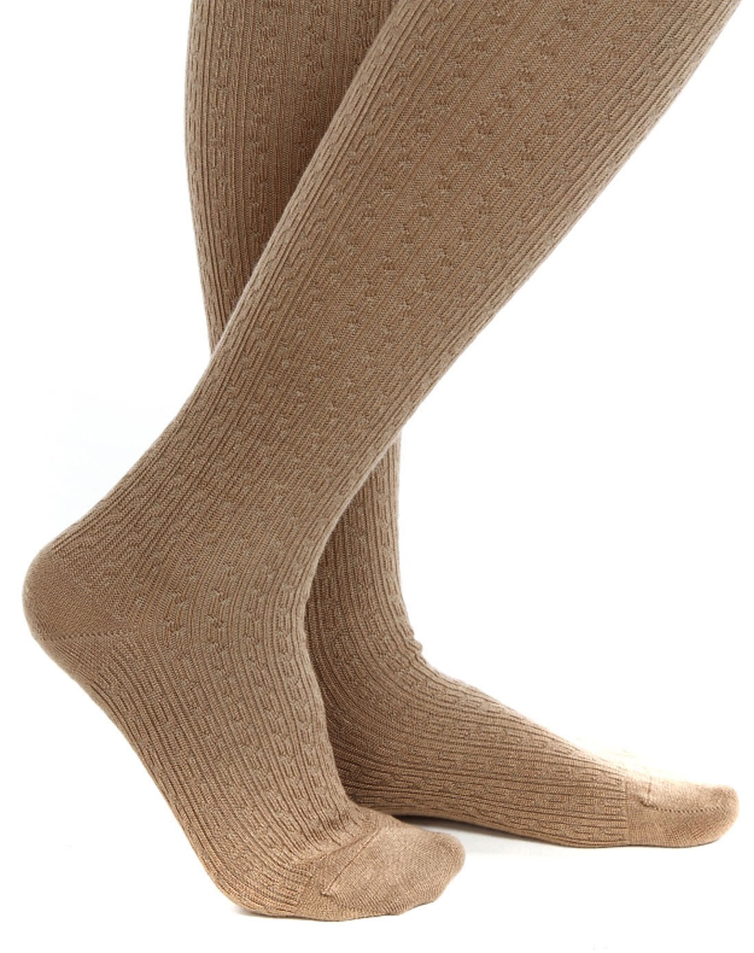 女款卡其羊毛连裤袜-绞花