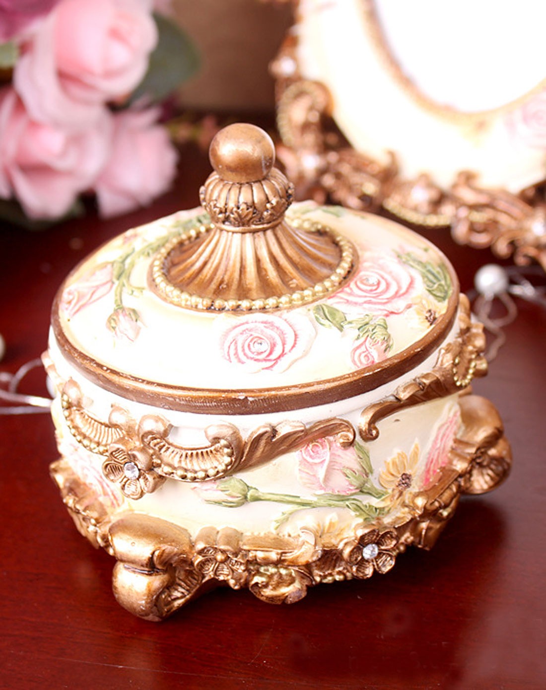 欧式仿古树脂圆形首饰盒