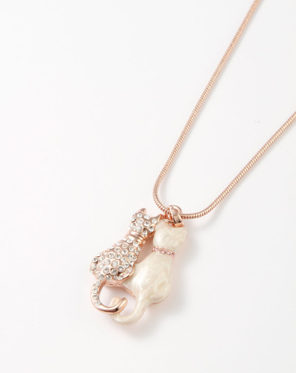 金/白色小猫优雅项链