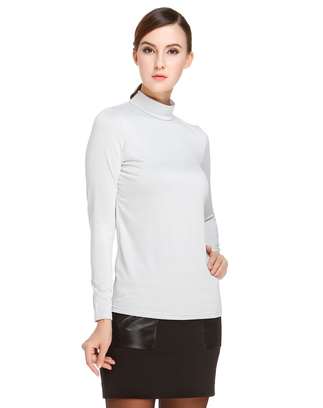 灰白色百搭修身长袖上衣