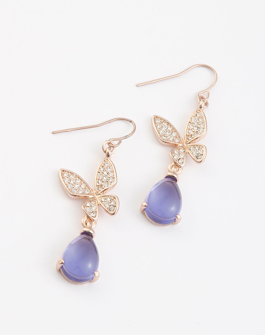 玫瑰金色时尚蝴蝶水滴水晶耳环