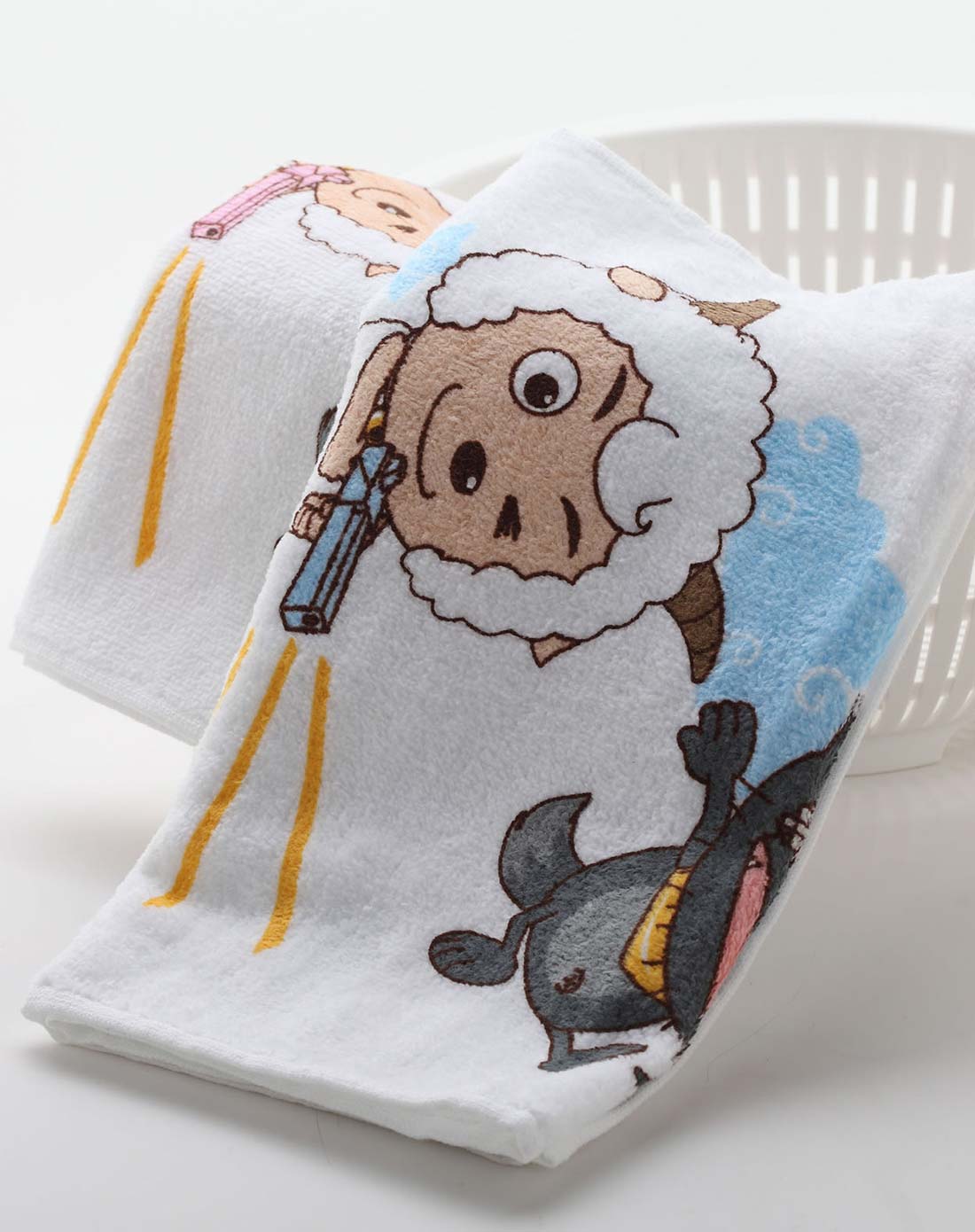 洁玉毛巾专场纯棉纱柔软吸水喜羊羊面巾5条装(兰,粉,黄)14012501_唯品