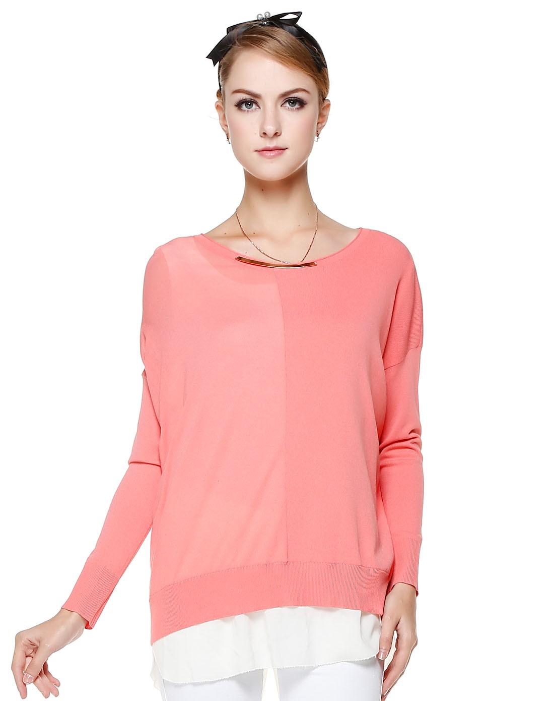 mikibana浅洋红色时尚两件套长袖中长款针织衫