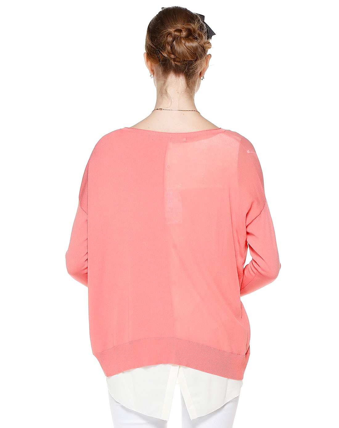 mikibana浅洋红色时尚两件套长袖中长款针织衫