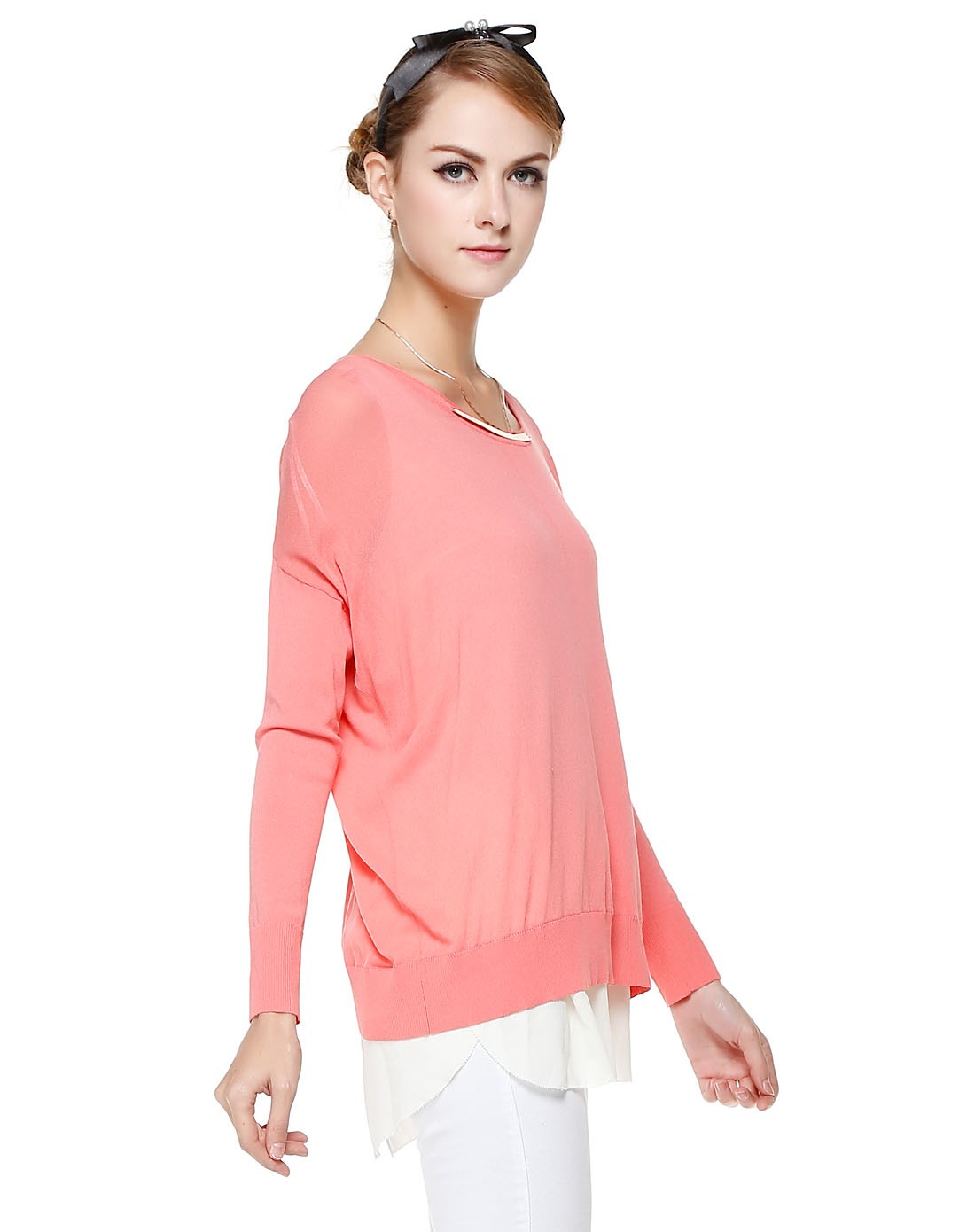 mikibana浅洋红色时尚两件套长袖中长款针织衫