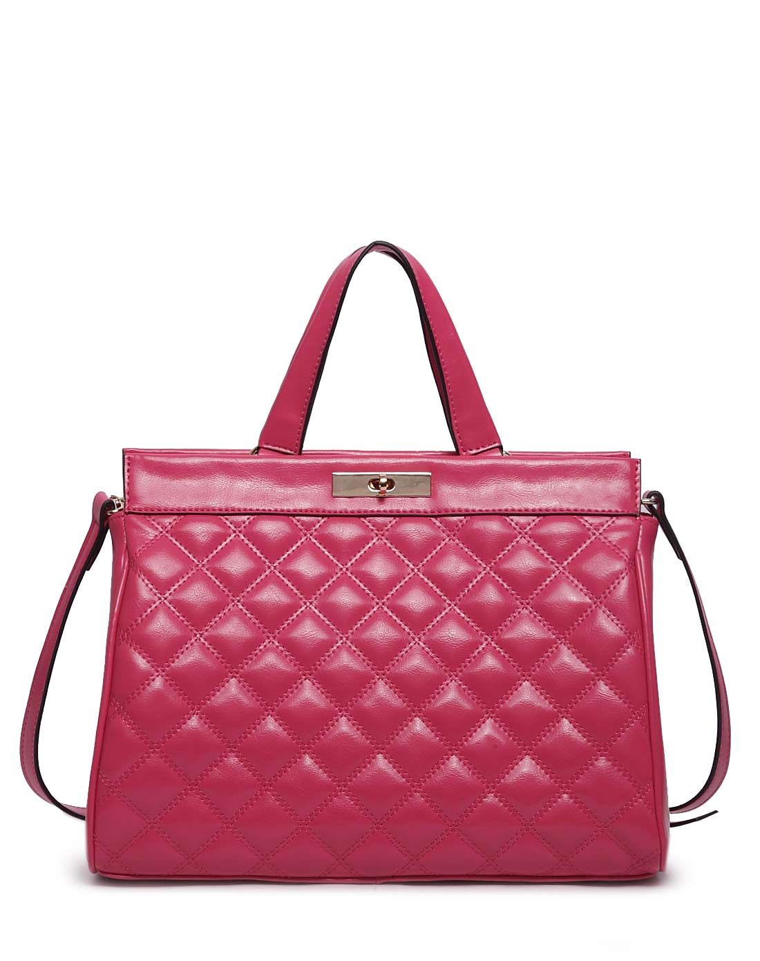 仟夏&贺狮hess fashion箱包玫红色牛皮立体菱格手提包12130477104000