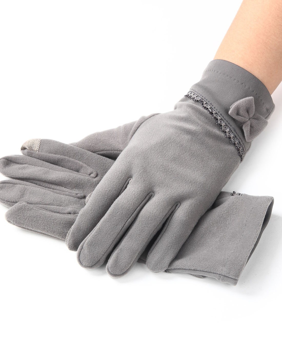 天鹅绒触摸屏时尚精品手套女性深灰色