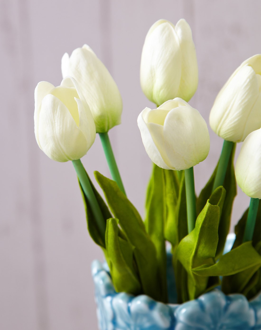 欧式唯美布艺仿真花束-8头迷你郁金香白色