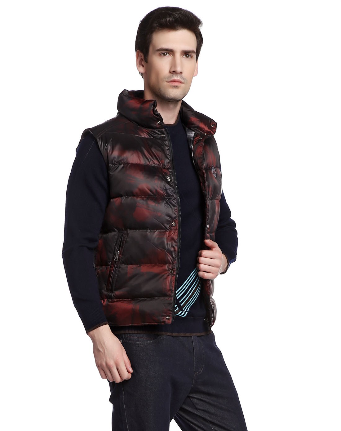 纳维凯尔navigare男装移动端专场黑/暗红色花纹时尚羽绒背心a