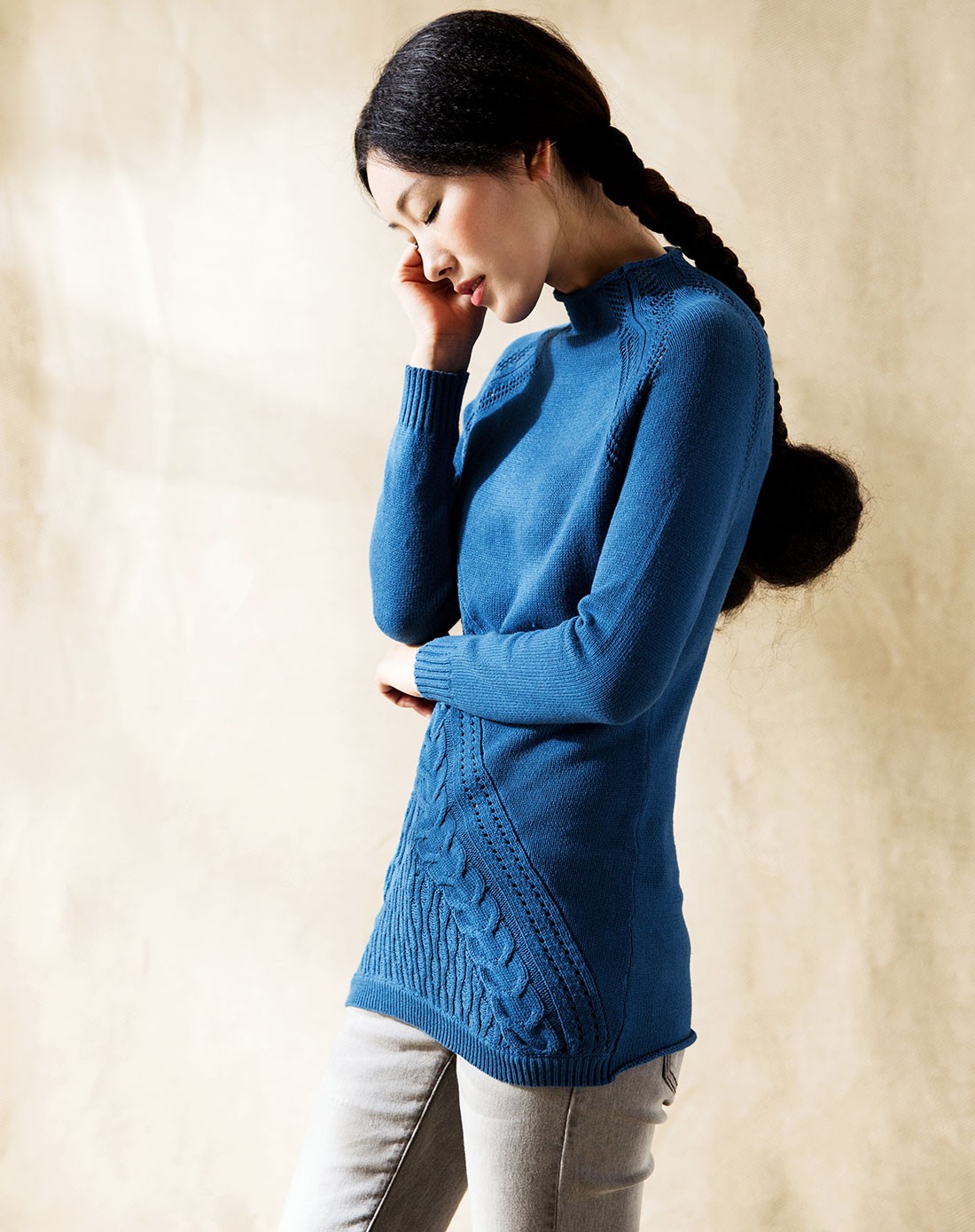 苍蓝色通勤文艺修身套头毛衣