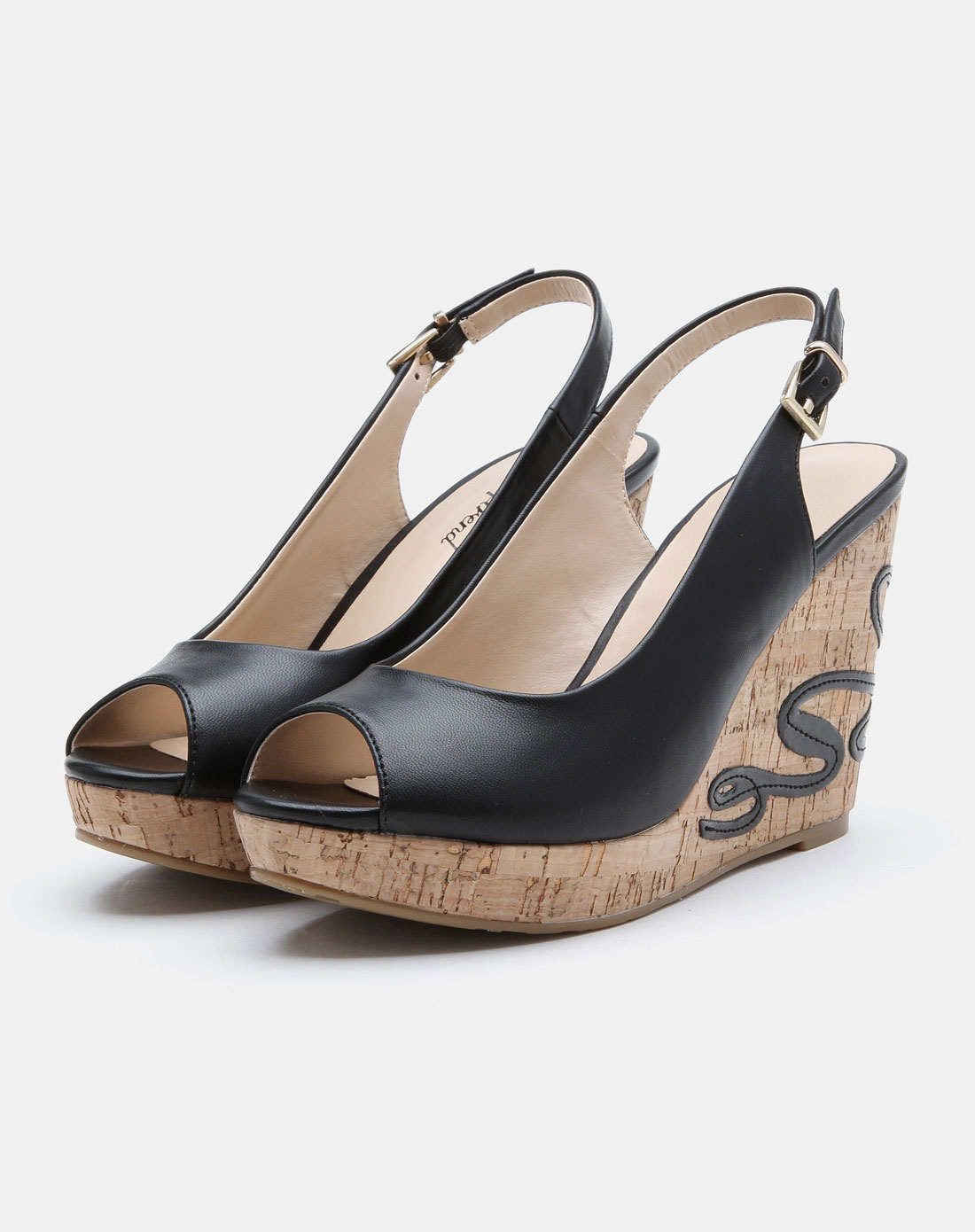 女款百搭黑糖果色厚底鱼嘴坡跟凉鞋