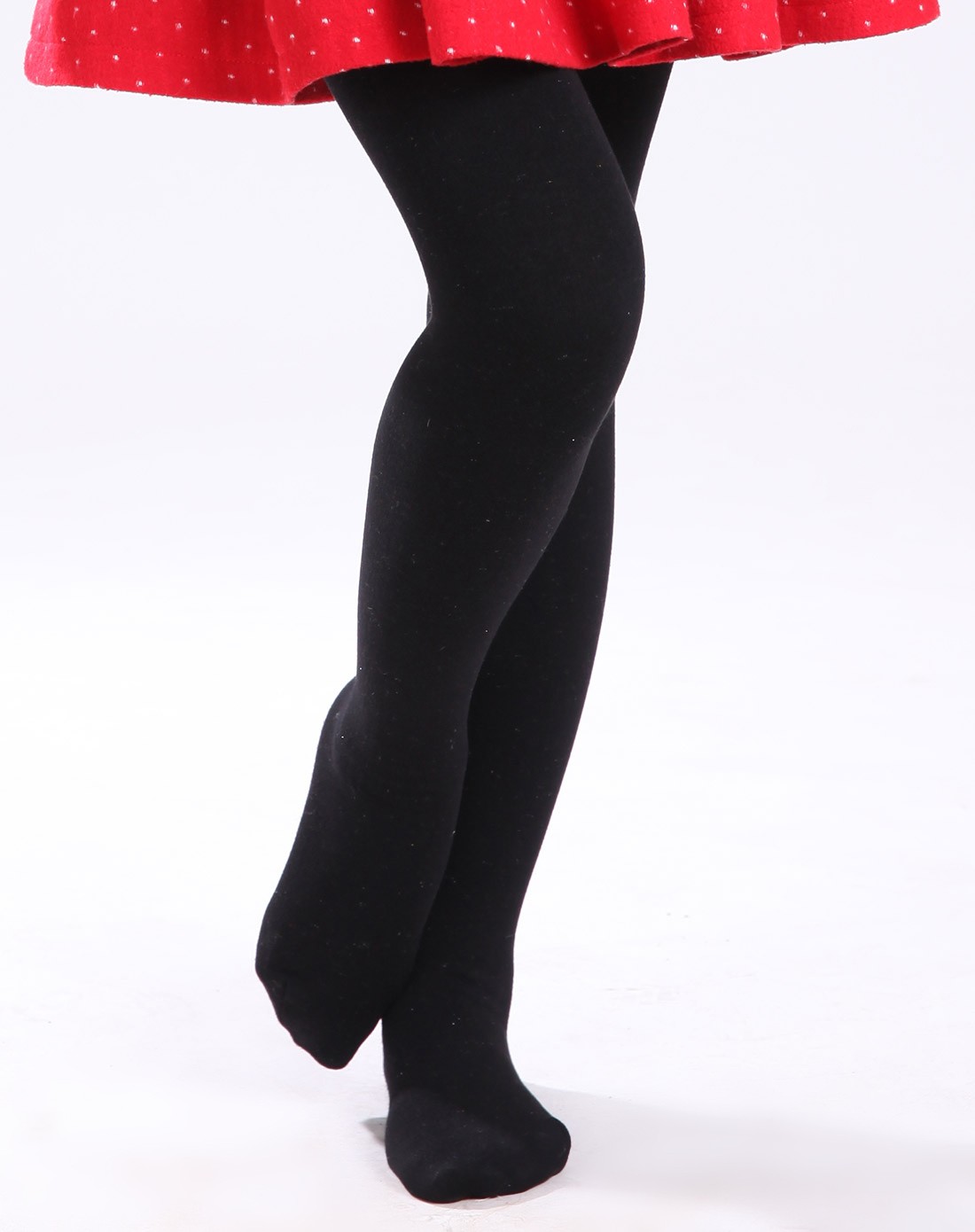 女童黑色天丝红木棉薄绒连裤袜