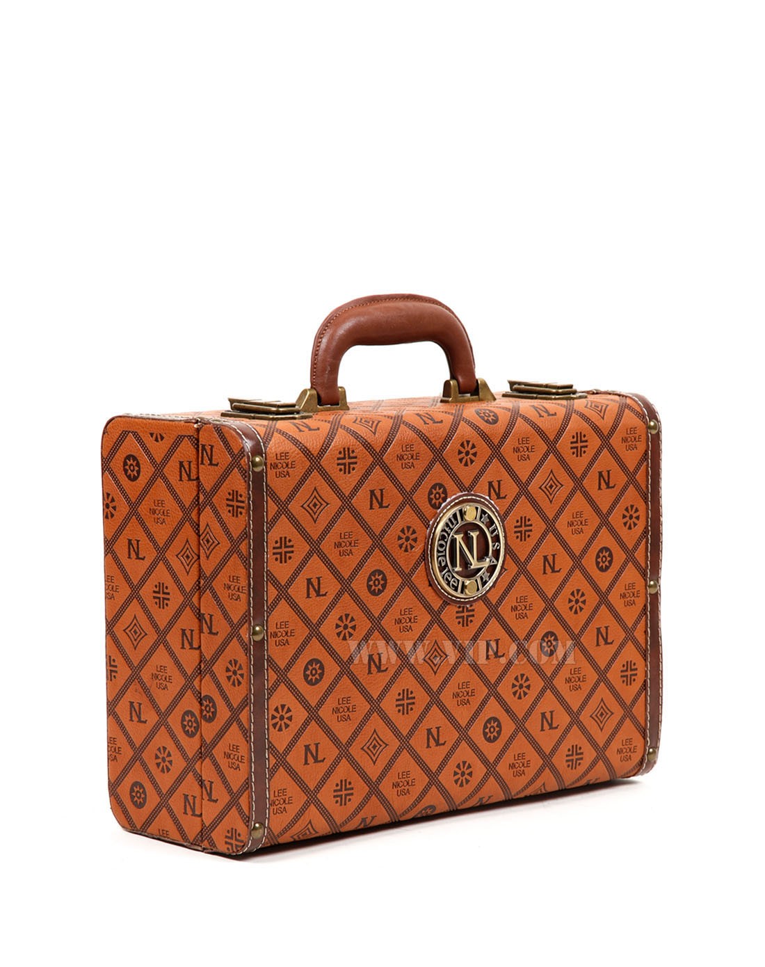 > 女士优雅棕色菱形格仔品牌logo手提公文包