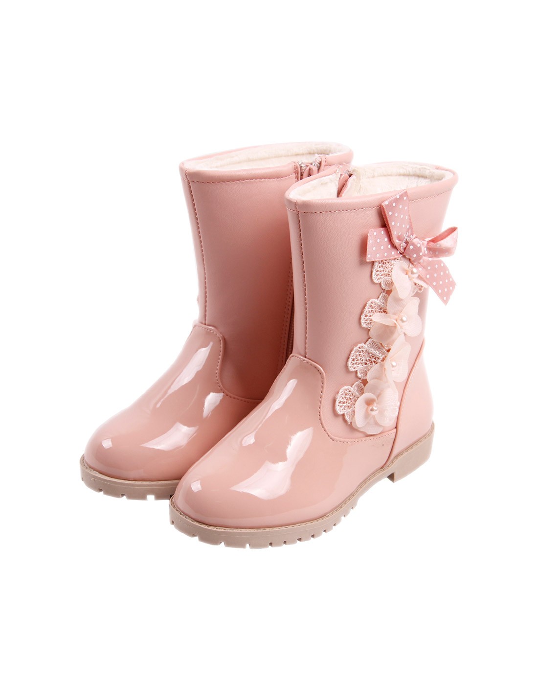 富罗迷follow me童装童鞋专场女童韩版浅粉拉链童靴4d