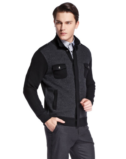 威斯康尼vskonne男装专场 黑灰色酷感百搭羊毛长袖针织外套