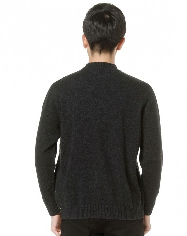 男款炭黑色时尚休闲长袖100%山羊绒衫