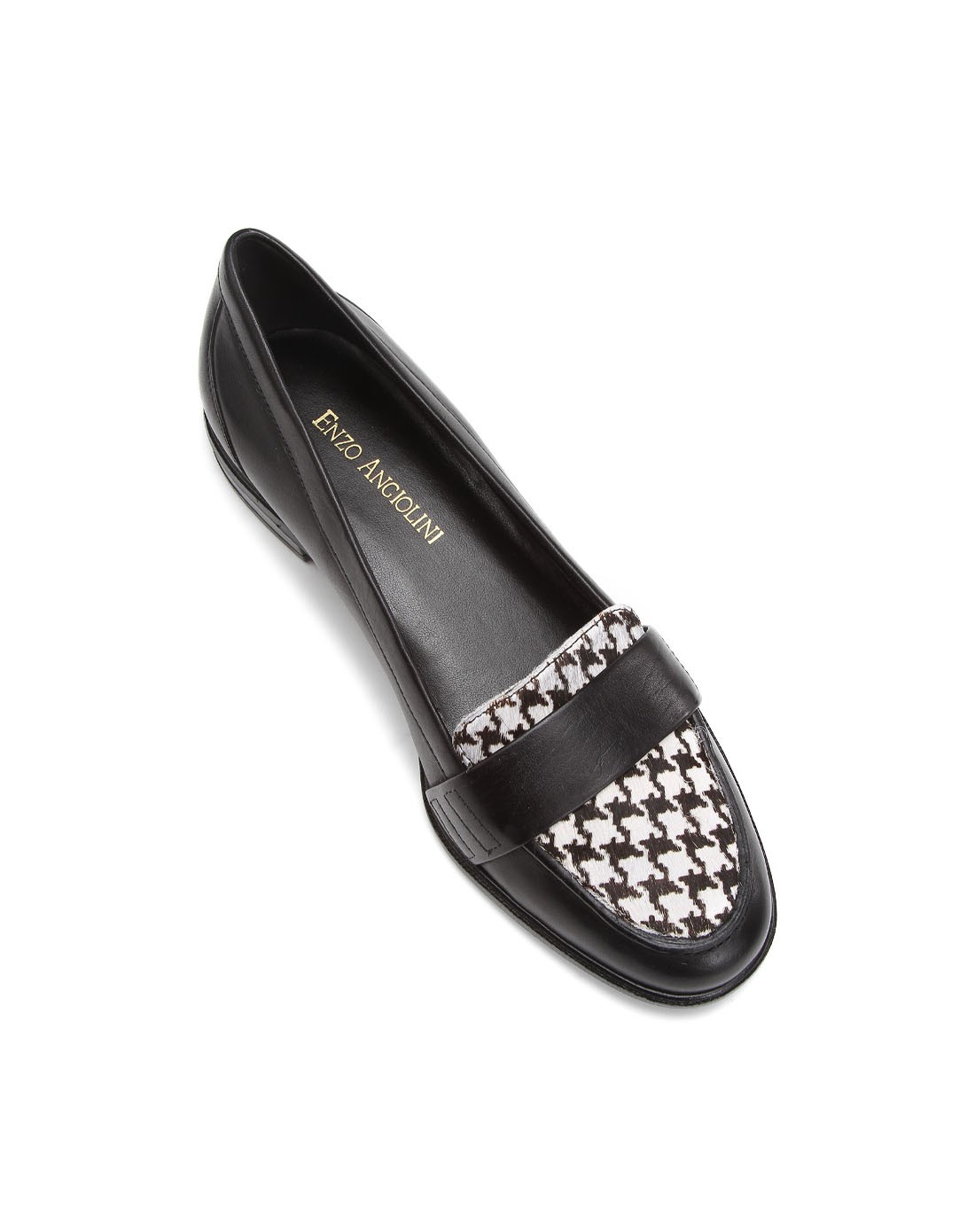 enzo 黑色优雅千鸟纹低跟单鞋