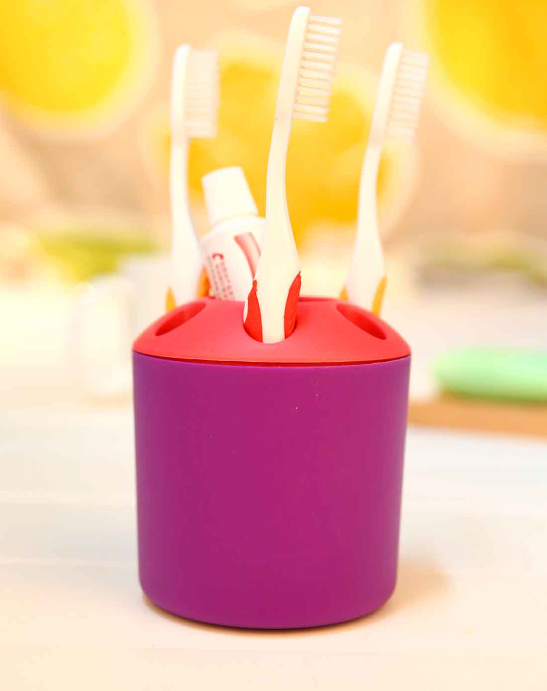 > (两件起售)紫粉牙膏筒情侣牙具座多用途桶