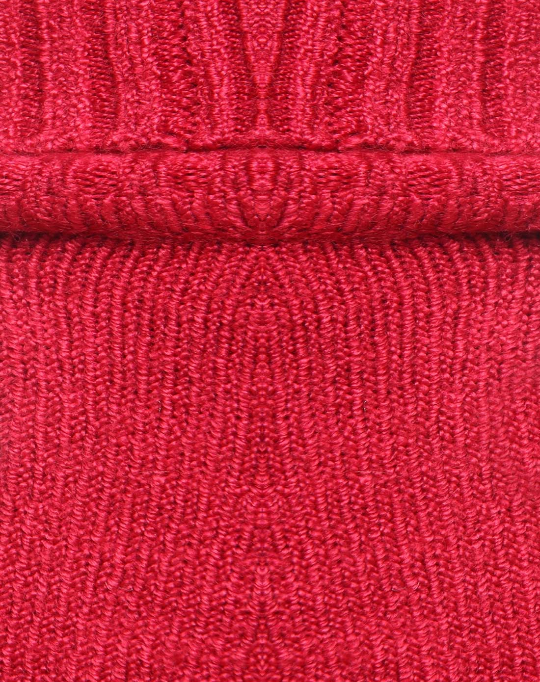 女暗红色高领纯色修腰长袖羊毛连衣裙