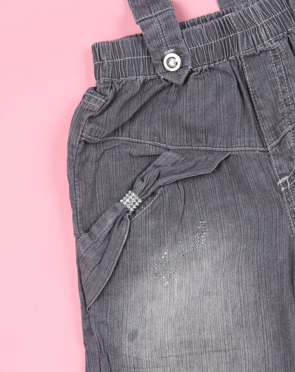 叮当猫 女童牛仔灰牛仔背带七分裤(水洗产品)(90cm-160cm)