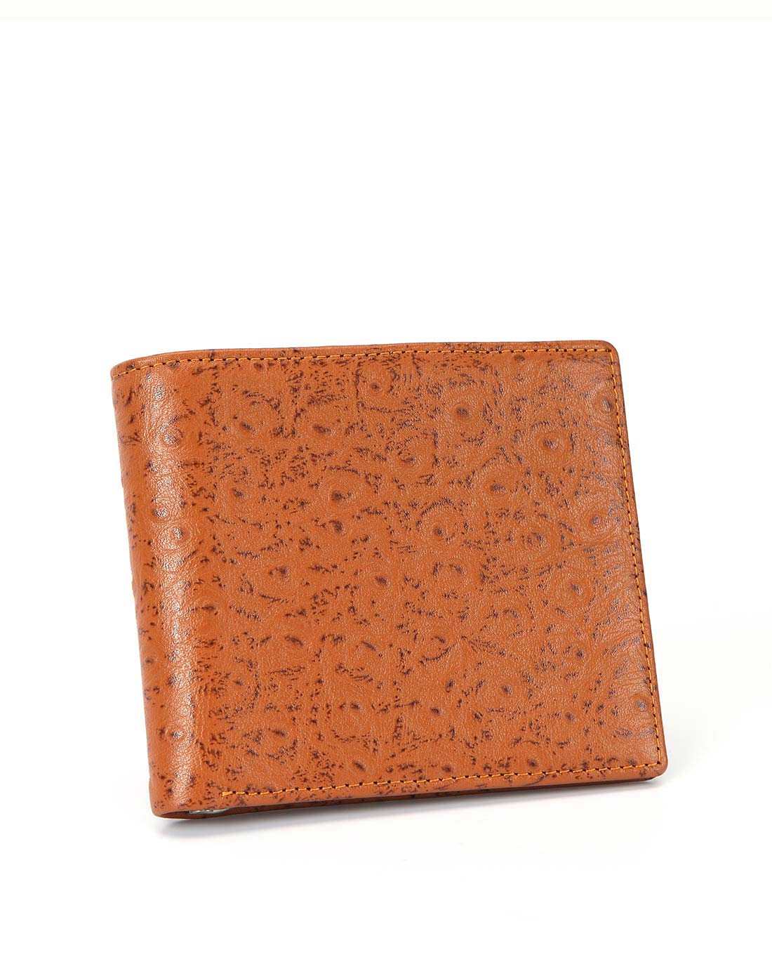 橙色鸵鸟纹头层牛皮钱包