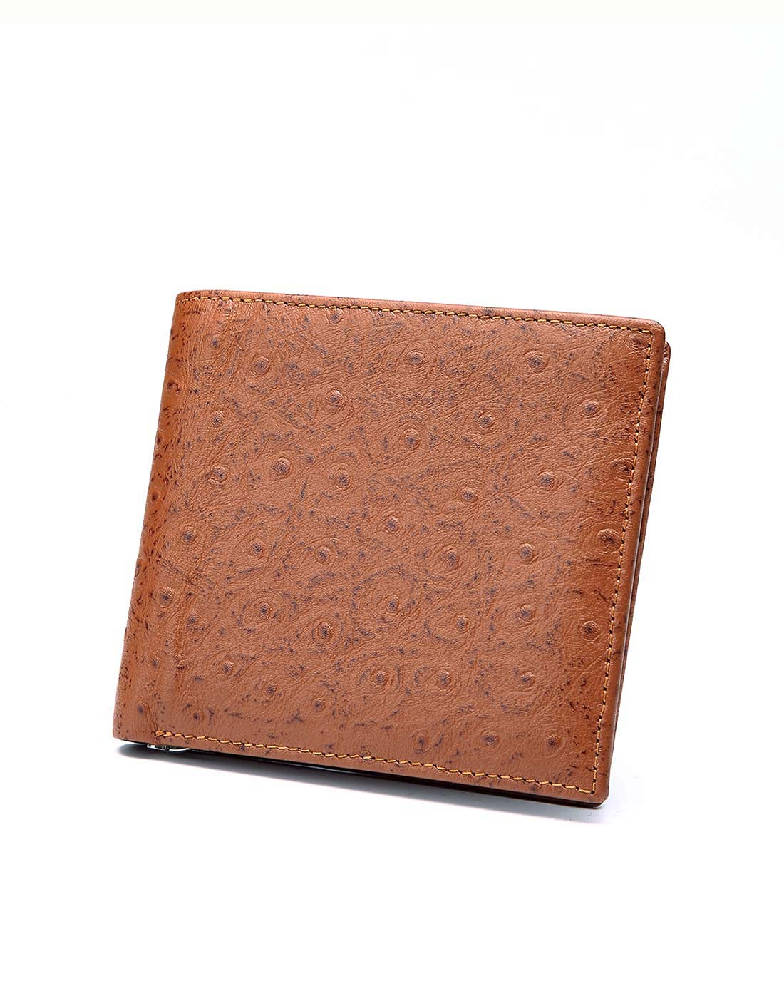 橙色鸵鸟纹头层牛皮钱包