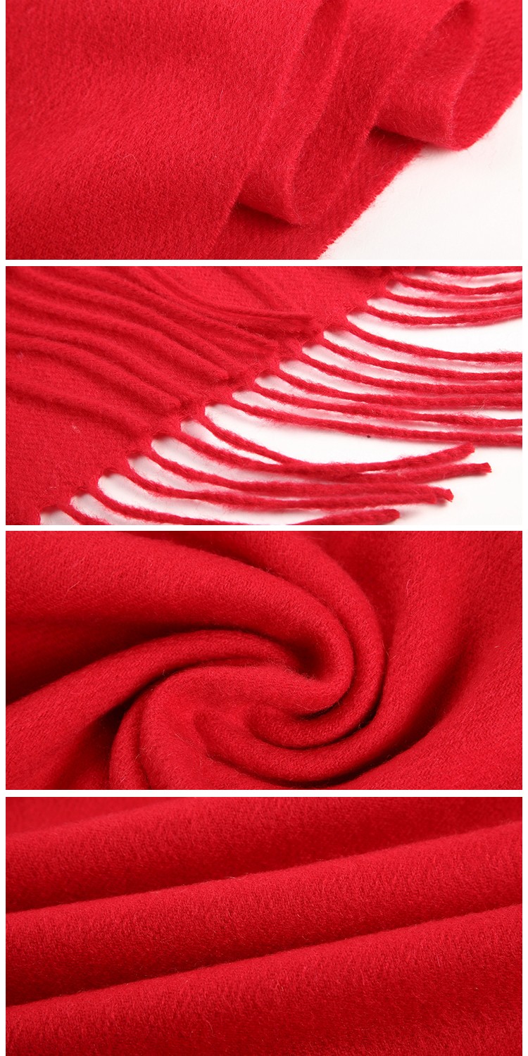 大红色羊绒素色围巾