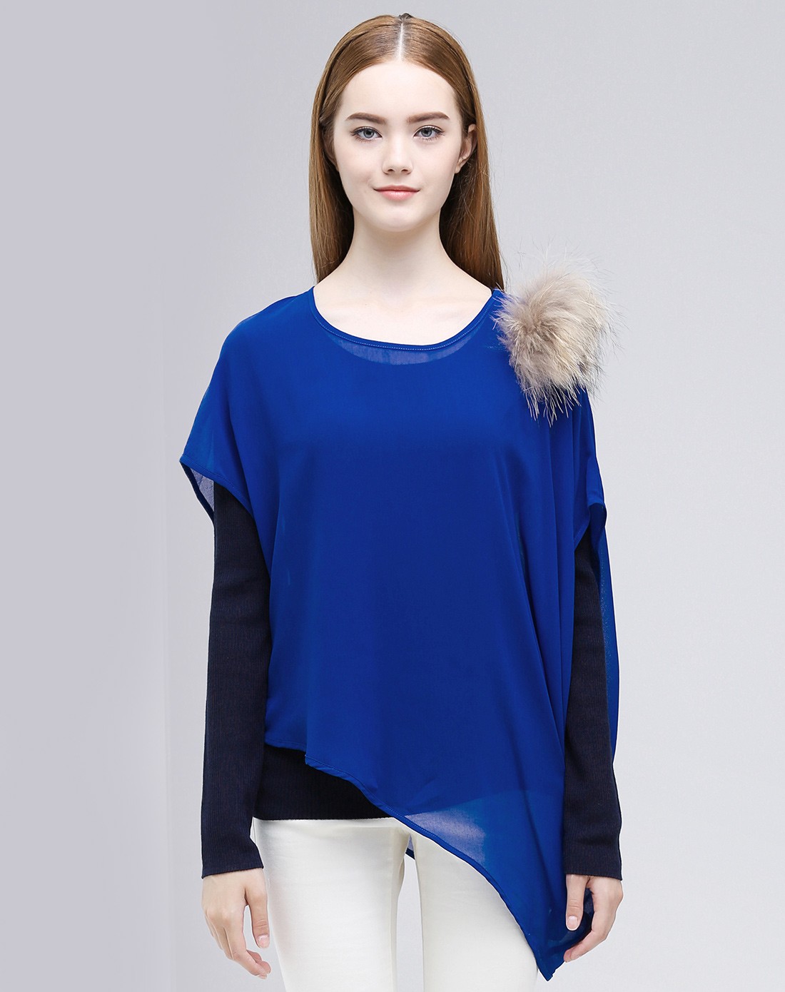 宝蓝/深蓝色个性时尚两件套长袖针织衫